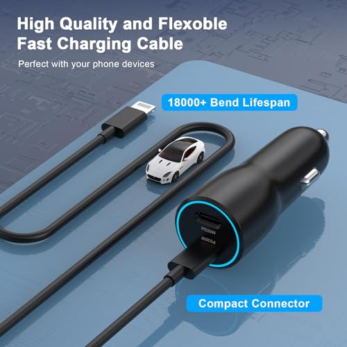 iPhone 14 13 Car Charger Fast Charging, [MFi Certified] 40W Dual USB C Car Charger Fast Charging Cigarette Lighter with 2 Pack USB C to Lightning Cable Compatible for iPhone 14 13 12 11 XS XR X 8 iPad