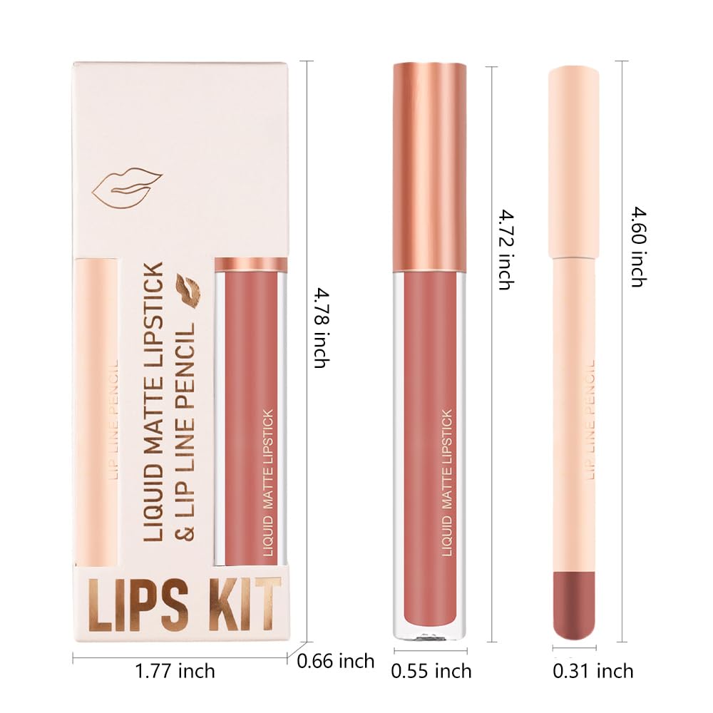 BINGBRUSH Colors Liquid Matte Lipstick and Lipliner Pack Set, Lip Tint Long Lasting 24 Hour Waterproof Velvet Nonstick Cup Lipgloss Lip Stain Pigmented Lip Makeup Gift Sets (1Pc 08#)