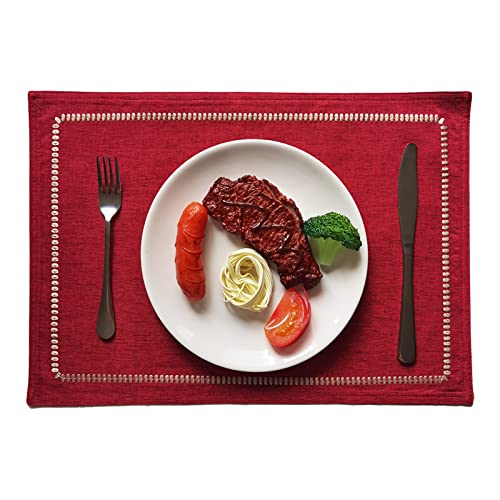 Cloth Placemats Set of 4 for Dining Table, Fabric Placemats with Embroidery, Table Mats for Dining Table 12"x18" (Black, 4 pcs)