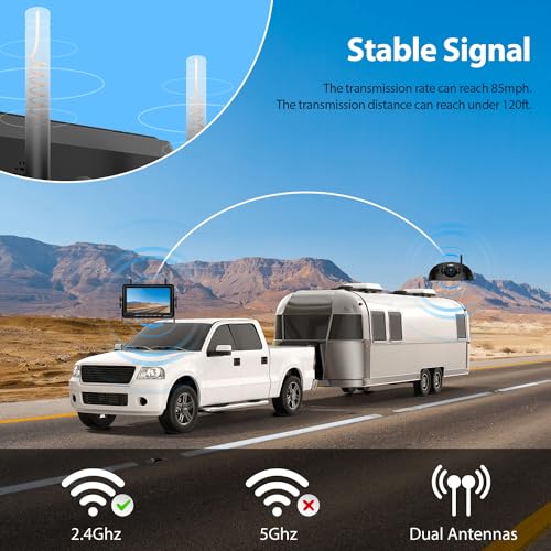 ZEROXCLUB 1080P 7" Wireless RV Backup Camera System, Compatible with Furrion Pre-Wired RV Truck Trailer, DVR Monitor & IR Night Vision Rear View Camera, IP69K Waterproof, Adjustable Parking lines, BW7