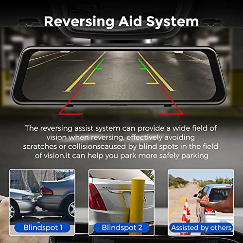 AZDOME PG02S Rear View Mirror Dash Cam, 10" Touch Screen 2.5K Front and 1080P Rear Dash Cam, IP68 Waterproof Backup Camera for Car, Night Vision, 24H Parking Monitor Loop Recording, Parking Assistance