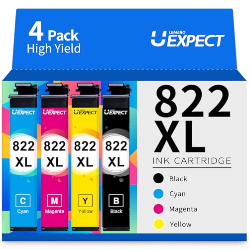 LemeroUexpect 822XL Ink Cartridges Replacement for Epson 822 822xl Printer Ink cartridges Combo Pack for Epson Workforce Pro WF-3820 WF-4830 Ink Cartridges Printer for Epson 822 XL 822 Ink (5 Pack)