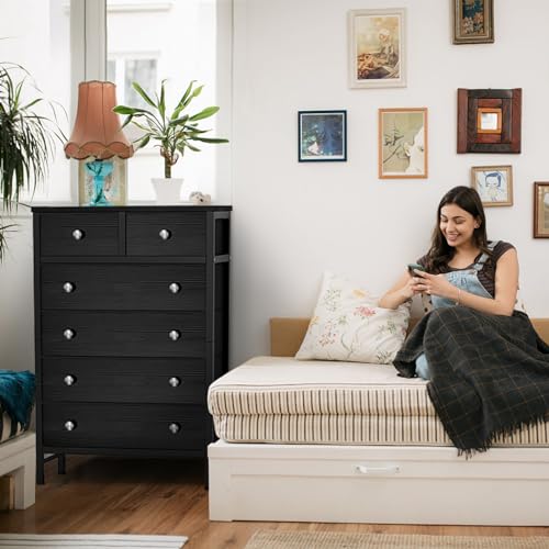 BOLUO White Chest of Drawers for Bedroom Dresser with 6 Drawer Fabric Dressers for Closet Girls Modern
