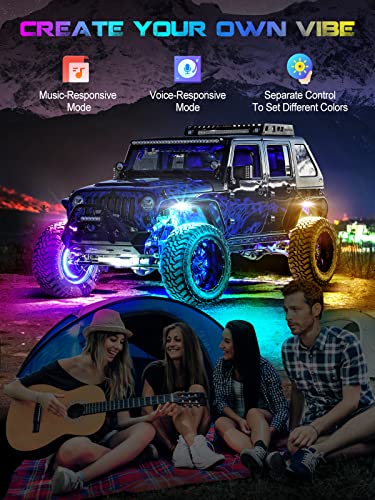 AMONLY 12 Pods RGB Led Rock Lights Kit, Multicolor Underglow Neon Lights with APP Control Timing Function Flashing Music Mode Exterior Light Compatible with Jeep Off Road Car Truck ATV UTV