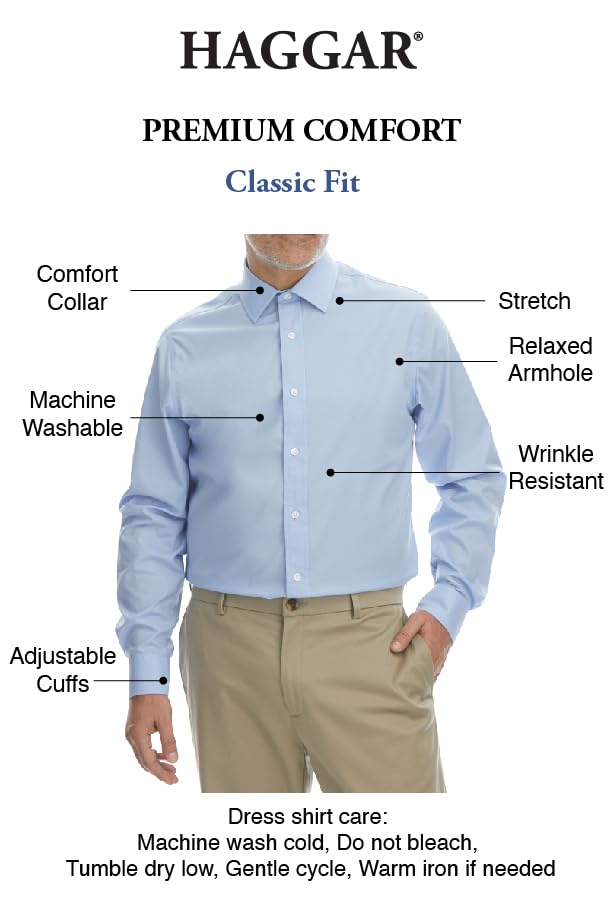 Haggar Men's Size Big and Tall Premium Comfort Classic Fit Wrinkle Resistant Dress Shirt, Coronet Blue