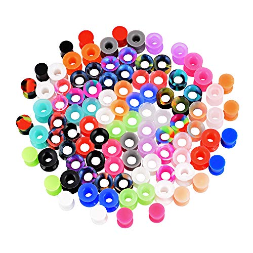 YOFANST 56pcs Colorful Silicone Ear Gauges Double Flared Ear Tunnels Set Stretchers Expander Ear Piercing Jewelry 16mm