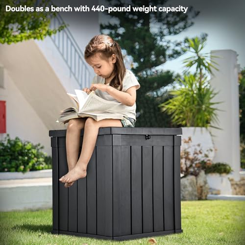 YITAHOME 31 Gallon Resin Deck Box Outdoor Storage Box and Waterproof Package Delivery Box with Lockable Lid for Patio Furniture, GardenTools, Pool Supplies, Black