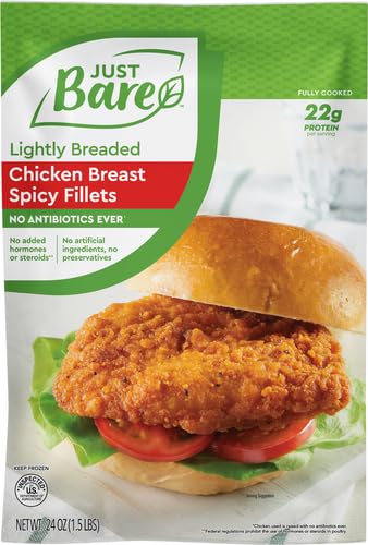 Just Bare® Chicken Lightly Breaded Spicy Breast Fillets | Fully Cooked |22 G Protein | Frozen |1.50 LB