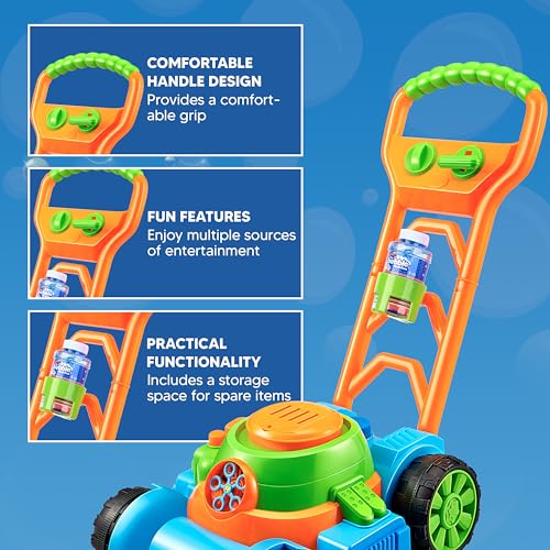 Sloosh Bubble Lawn Mower Toddler Toys - Kids Toys Bubble Machine Summer Outdoor Toys Games, Bubble Mower Push Toy Outside Toys for Toddlers Preschool Kid Boys Girls Birthday Gifts (Blue)