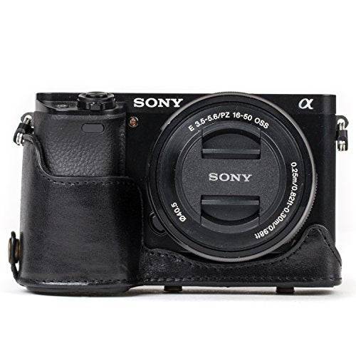 MegaGear MG1236 Sony Alpha A6500 (16-50 mm) Ever Ready Genuine Leather Camera Case & Strap with Battery Access, Black