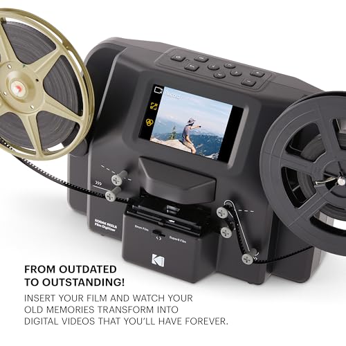 KODAK REELS 8mm & Super 8 Films Digitizer Converter with Big 5” Screen, Scanner Converts Film Frame by Frame to Digital MP4 Files for Viewing, Sharing & Saving on SD Card for 3” 4” 5” 7” and 9” Reels