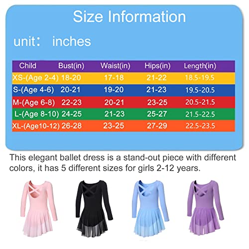 DIPUG Girls Long Sleeve Ballet Leotards Toddler Dance Leotard with Skirt Criss-Cross Back Black Halloween 2t 3t 4t XS