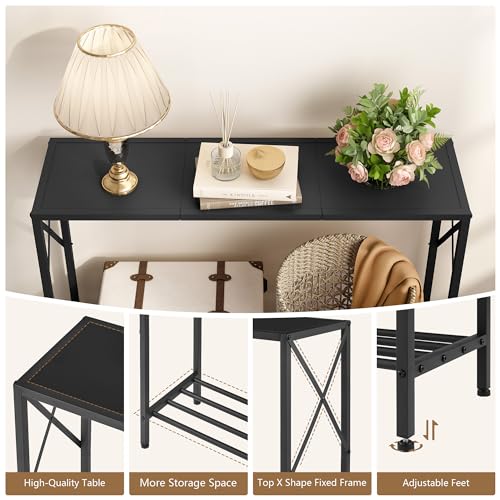 Tajsoon Console Table, 2-Tier Entryway Table，41.8”L Narrow Sofa Table with Shelves, Entrance Table for Hallway, Entryway, Living Room, Foyer, Corridor, Office, Black