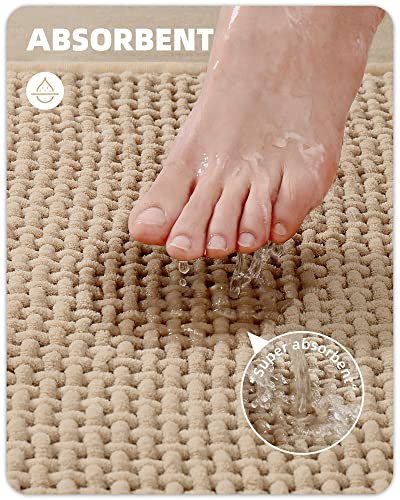 Color&Geometry Chenille Rubber Backed Beige Bathroom Rugs- Non Slip, Absorbent, Quick Dry, Washable- 16"x24" Small Bath Mat Thin Bathroom Rugs Fit for Small Bathroom