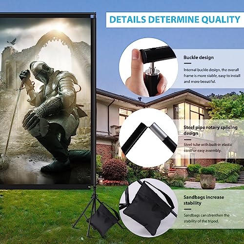 Projection Screen 120 inch - PHOPIK Outdoor Projector Screen and Stand - Portable 16:9 HD 4K Indoor Outdoor Projector Movies Screen for Home Theater Camping and Recreational Events