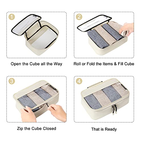 BAGAIL Packing Cubes Clear Packing Organizer for Travel Accessories Luggage suitcase (4 Set,Beige)