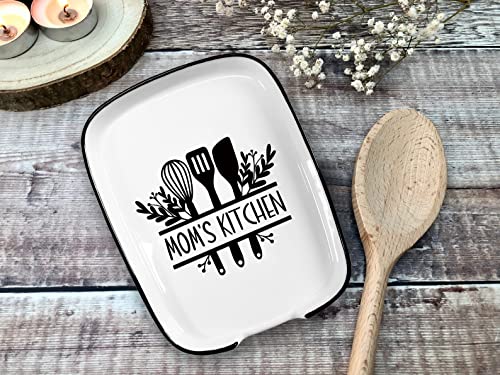 Flower Pattern Fork Spoon Rest Mom's Kitchen, Ceramic Kitchenware Spoon Rest Suitable for Dining Table, Dinner Party, Kitchen Countertop or Stove Top Kitchen Accessory Gift for Mother