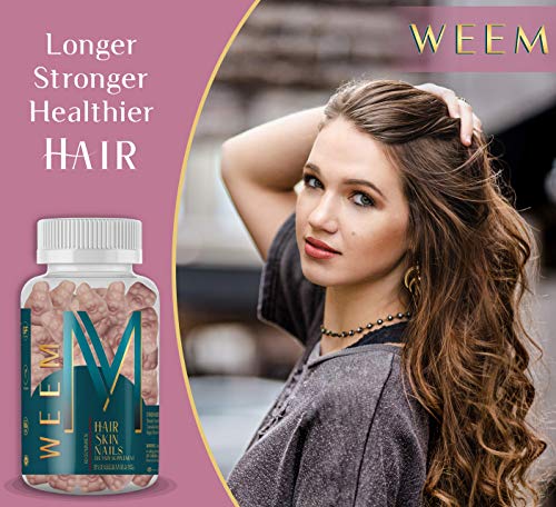 WEEM Hair Skin and Nails Gummies - Supports Healthy Hair - Vegan biotin Vitamins for Women & Men Supports Faster Hair Growth, Stronger Nails, Healthy Skin, Extra Strength (1)