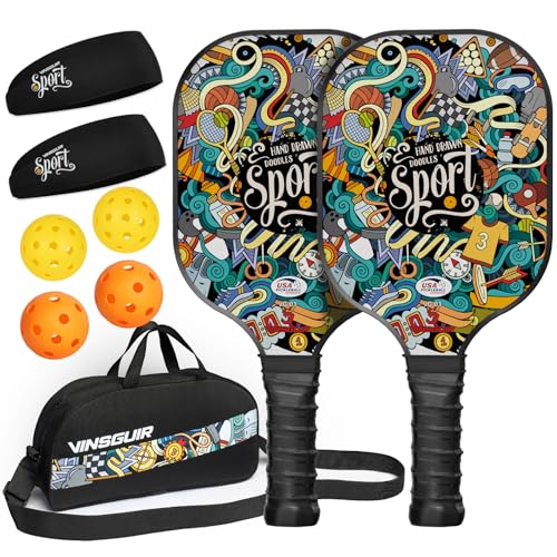 VINSGUIR Pickleball Paddles Set of 2, USAPA Approved Pickleball Set with 4 Pickleball Balls, 1 Pickleball Bag, 2 Sport Headbands Pickleball Set Gifts for Women Men Beginners