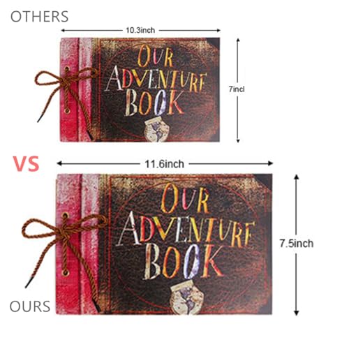 Our Adventure Book Handcrafted 11.92 x 7.62" Leather-Bound Scrapbook, Embossed Lettering, Inspired by 'Up', Ideal for Photos, Gift for Couples Anniversary, Weddings, Travelling, Birthday, Christmas