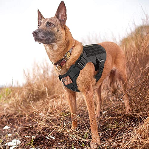 rabbitgoo Tactical Dog Harness for Large Dogs, Heavy Duty Dog Harness with Handle, No-Pull Service Dog Vest Large Breed, Adjustable Military Dog Vest Harness for Training Hunting Walking, Black, S