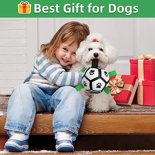 QDAN Extra Large Dog Toys Soccer Ball - Durable Dog Balls for Extra Large Dogs with Straps, Interactive Dog Tug Toy with Strap for Tug of War (9 Inch)
