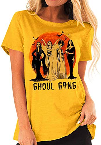 Ghoul Gang Halloween T Shirt Women Sunset Sanderson Sisters Graphic Tee Hocus Pocus Witch Fall Casual Tops (Grey, S)