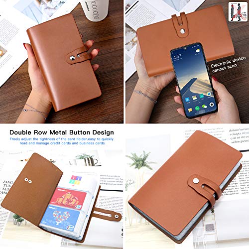 Padike RFID Credit Card Holder Business Card Organizer Business Card Holder, with 96 Card Slots Credit Card Protector for Managing Your Different Cards to Prevent Loss or Damage (Apricot)