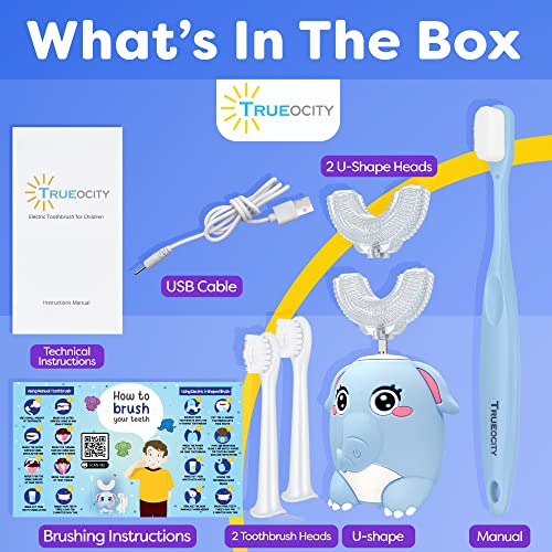 Trueocity Kids Toothbrushes U Shape, Kids Automatic Toothbrush, Toddler Toothbrush U Shaped, U Toothbrush Kids, Auto Toothbrush, Rechargeable Electric Brush Age 2+, Children's Toothbrush (Dinosaur)