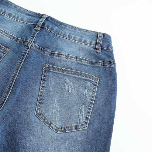 THUNDER STAR Womens Stretch Ripped Cropped Jeans Mid Rise Distressed Casual Denim Pants 1#Blue S