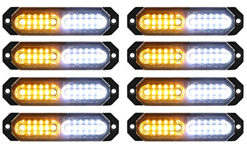 ASPL 8pcs Sync Feature Ultra Slim 12-LED Surface Mount Flashing Strobe Lights for Truck Car Vehicle LED Mini Grille Light Head Emergency Beacon Hazard Warning lights (Amber)