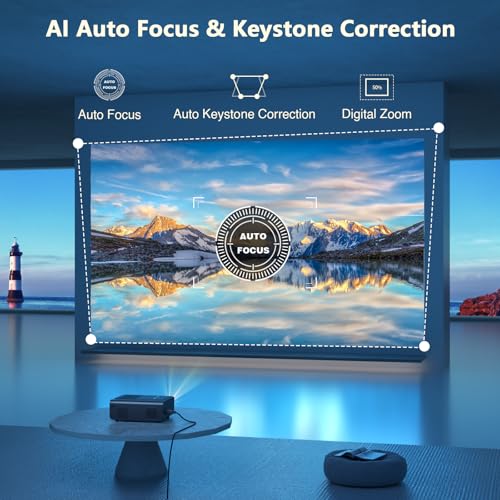 [Built-in Apps & Auto Focus/Keystone] 4K Smart Projector with WiFi and Bluetooth, VOPLLS 600ANSI Native 1080P Outdoor Projector, 50% Zoom Home Theater Movie Projector for Bedroom/iOS/Android/PPT