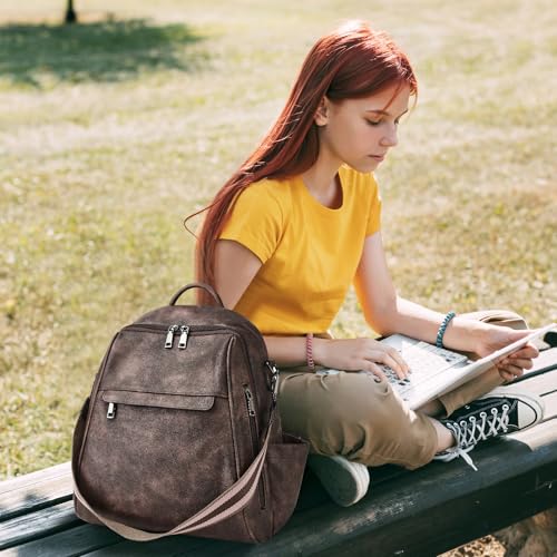 Womens Backpack Purse Leather: Fashion Convertible Ladies Shoulder Bag Waterproof Anti theft with Wristlet (1-3 Two-tone Coffee)