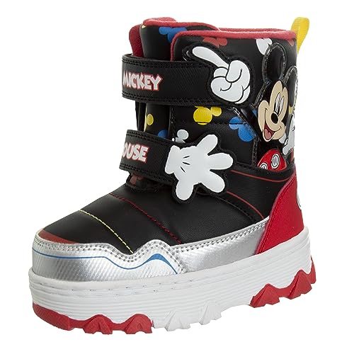 Disney Mickey Mouse Snowboots - Fur Lined Insulated Waterproof boys Winter Boots - Black/Red (size 6 Toddler)