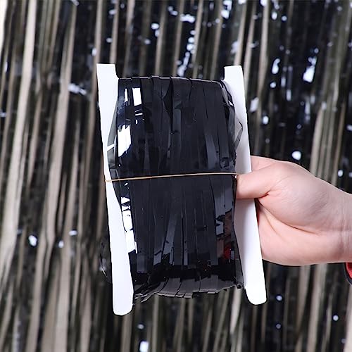 Thicken Black Foil Fringe Curtains Decorations 3.2x8.2ft - 2 Pack, Photo Backdrop for Birthday Bachelorette Bridal Shower Baby Shower Graduation Party, Party Streams Decor