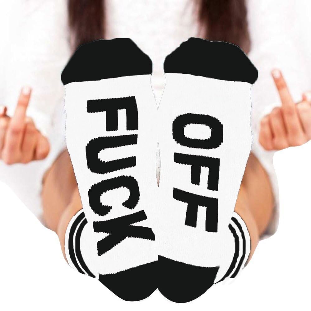 Coshang Fuck Off Socks Funny Funky Novelty Crew Socks For Women Men Teens Dress Tube Stocking Stuffer Christmas Gifts (FUCK OFF Black)