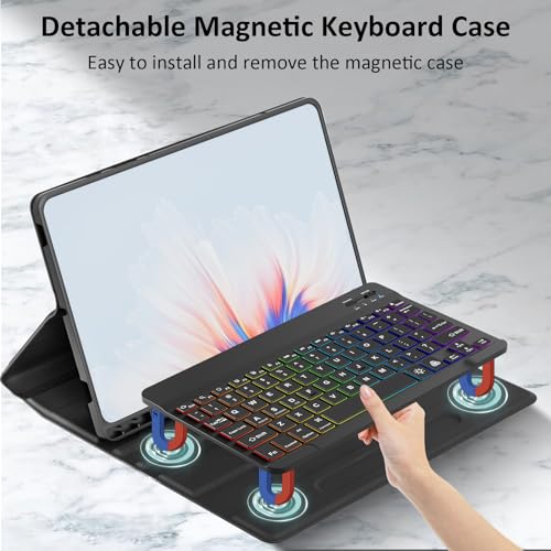 Qoosea for Samsung Galaxy Tab S9 Keyboard Case Wireless with S Pen Holder Bluetooth 7 Colors Backlit Detachable Keyboard for Galaxy Tab S9 11 inch with Magnetically Black