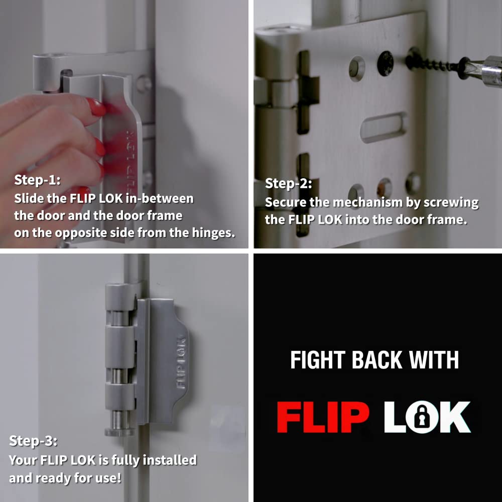 FlipLok High Security Door Lock - 10X Stronger Than a Deadbolt, Keypad Lock, Black, Keyless