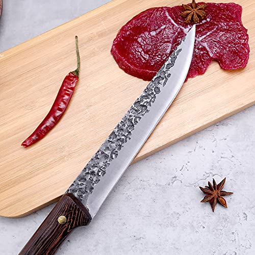 FULLHI 8pcs Butcher Knife Set Hand Forged Chef Knife Boning Knife With Sheath High Carbon Steel Carving Knife Fish Knife Chef Knife Set for Kitchen, Camping, BBQ