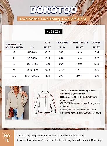 Dokotoo Long Sleeve Shirts for Women Hot Pink V Neck Turn Down Collared Button Down Corduroy Shirt Tops Comfy Solid Shacket Jacket Clothing for Women Outwear Rose M