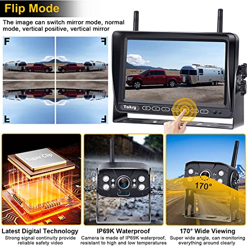 RV Backup Camera Wireless Plug and Play: Pre-Wired for Furrion System Recording Wide View Rear View Camera Clear Night Vision HD 1080P 7'' Touch Key Monitor for Trailer Camper Motorhome Yakry Y27-N