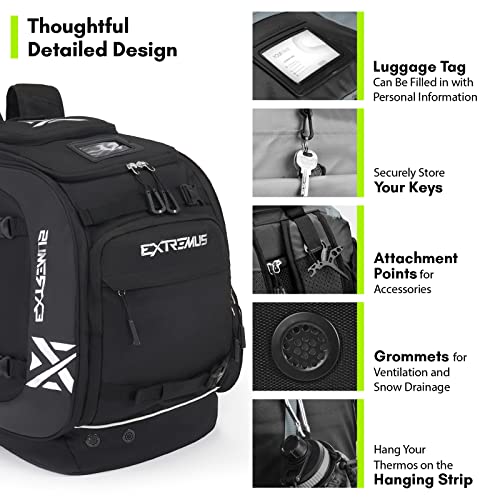 Extremus Ski Boot Bag, Waterproof Ski Boot Backpack to Organize Ski Boots, Helmet, Goggles, Gloves, Apparel, Large Capacity Ski Luggage for Adults & Youth