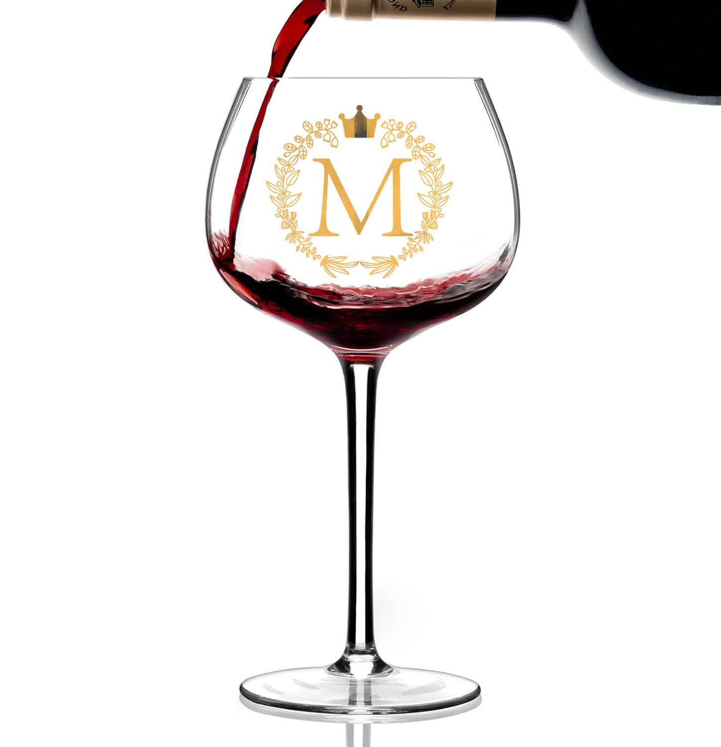 Personalized Custom Birthday Red Wine Glass for Women, Engagement Gift for Couples, Wedding Retirement Initial, 16oz Bride Wine Glass, Best for Wine Lovers, Monogrammed Cup A (M)