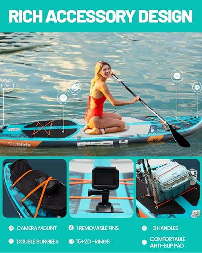 Bigfly 11'6×35" Super Wide Inflatable Stand Up Paddle Board, Ultra Stable Wide SUP for 2+1 People/Family/Big Size, Kayak Seat & Kayak Floating Paddle 4pcs