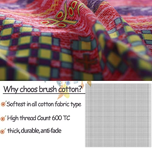 FADFAY Exotic Boho Duvet Cover Set King/California King 100% Brushed Cotton Soft Bohemian Bedding Red Teal Mandala Printed Bedding Reversible Striped Zipper Bed Comforter Cover + 2 Pillowshams