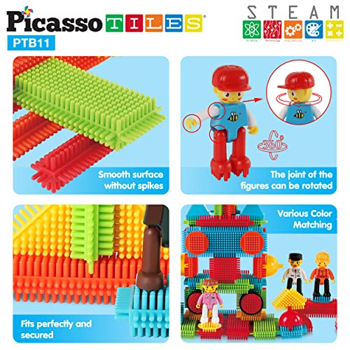 Picasso Toys Hedgehog Blocks 4 Family Action Character Figures Toddler Toy Construction Building Tile Block Expansion Pack Educational Add-on STEM Learning Smart Game Kit Toys Pretend Playset Age 3+