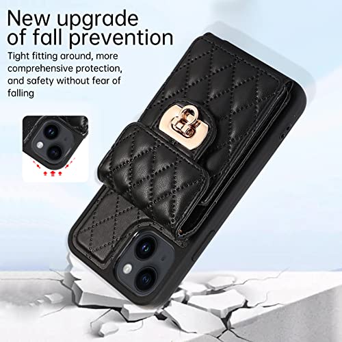 Phone Case for iPhone 14 Plus 6.7 inch Wallet Cover with Credit Card Holder Crossbody Strap Long Lanyard Leather Cell Accessories i-Phone 14+ iPhone14Plus 5G i i14 + iPhone14 14Plus Women Girls Black