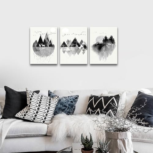 Lapremoly Black And White Geometry Wall Paintings Wall Art For Living Room Abstract Wall Decor For Bedroom Office Decorations Wall Pictures Modern Framed Canvas Wall Art Posters 12x16 Inch 3 Piece
