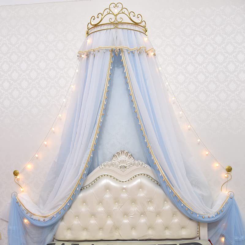 GongZhuMeng Girl Bed Curtain Princess Crown Mosquito Netting Children Room Decor Bedside Yarn Net Romantic Princess Tents Bed Canopy Valance (Blue)