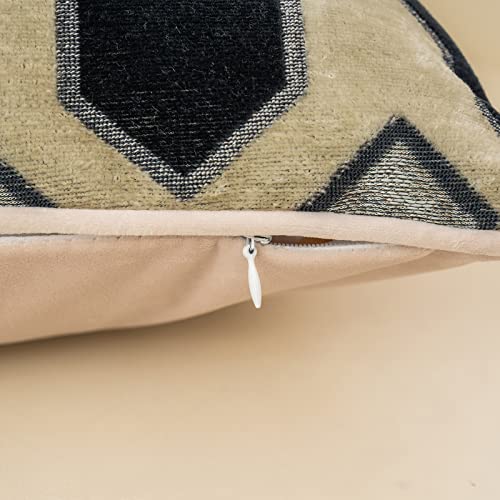 Alerfa Square Pillow Geometric Stripes Embroidery Cut Velvet Cushion Case Luxury Modern Throw Pillow Cover Decorative Pillow for Couch Sofa Living Room Bedroom Car 18 x 18 Inch Black